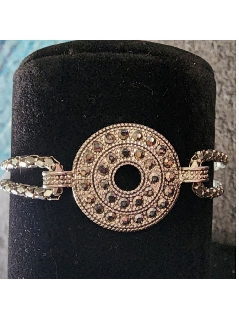 Elegant Silvertone and Black Bracelet